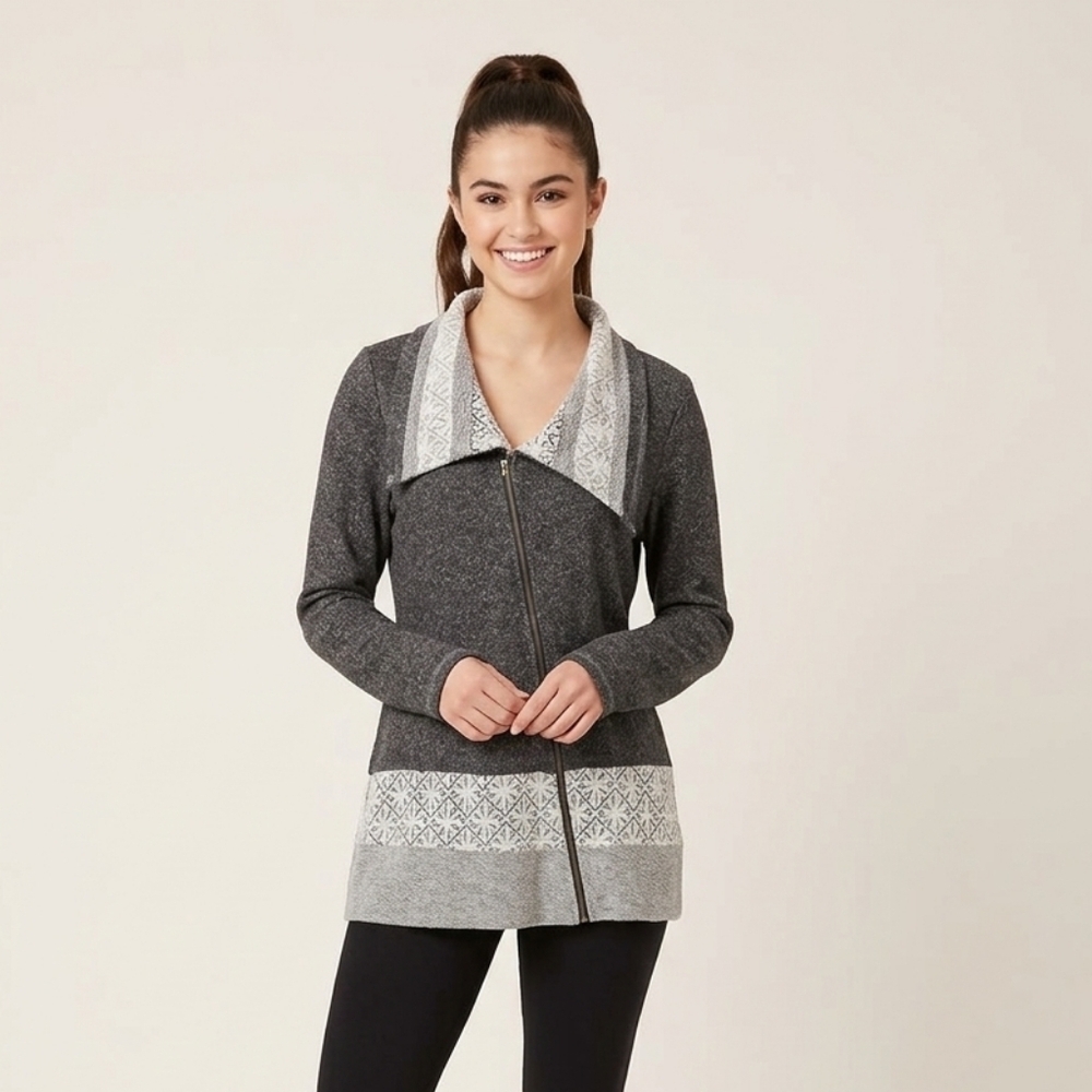 Vanity Side Zip Up Sweatshirt Crocheted Lace Sz XL